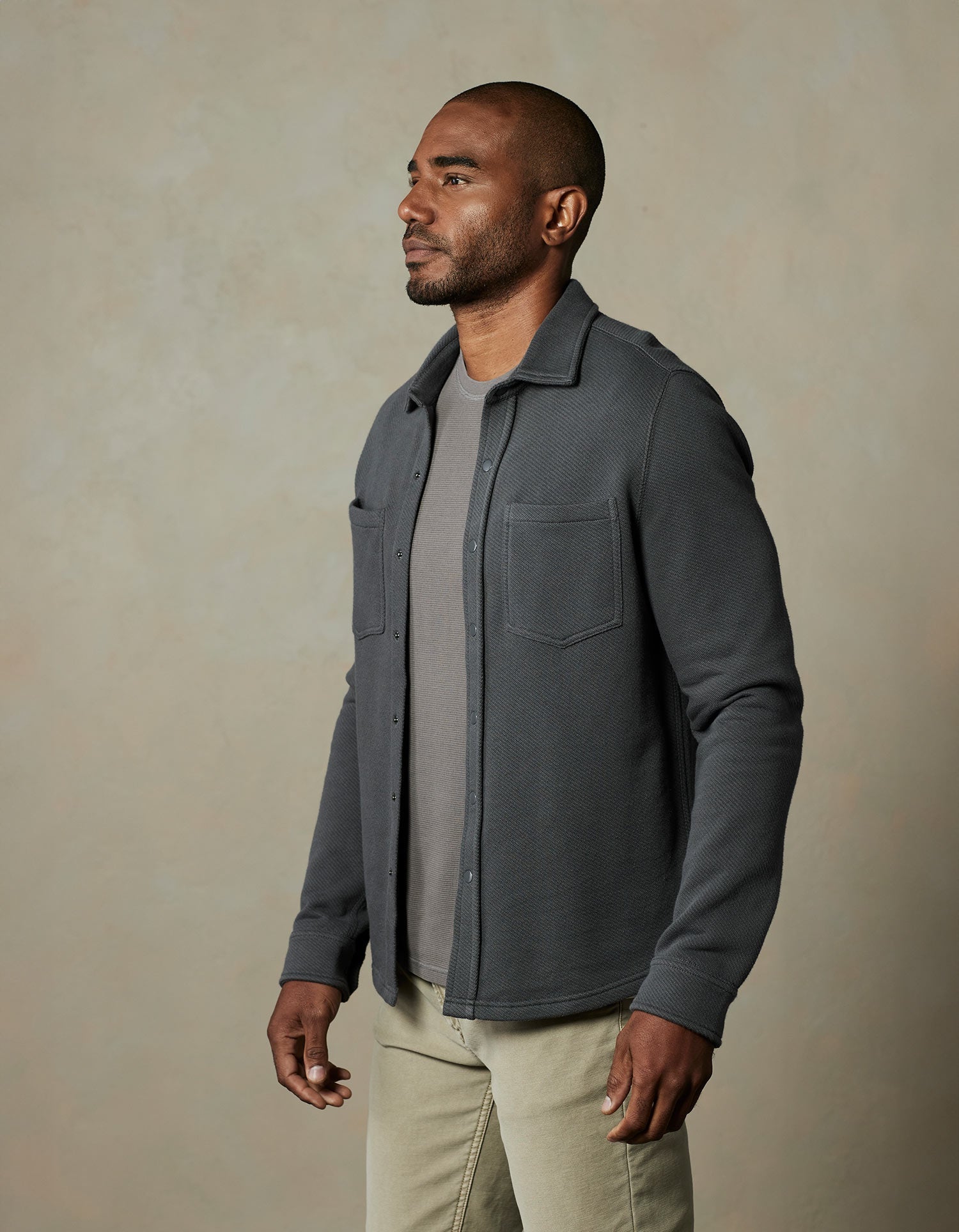 Men | Loop Terry Button Up | Shadow