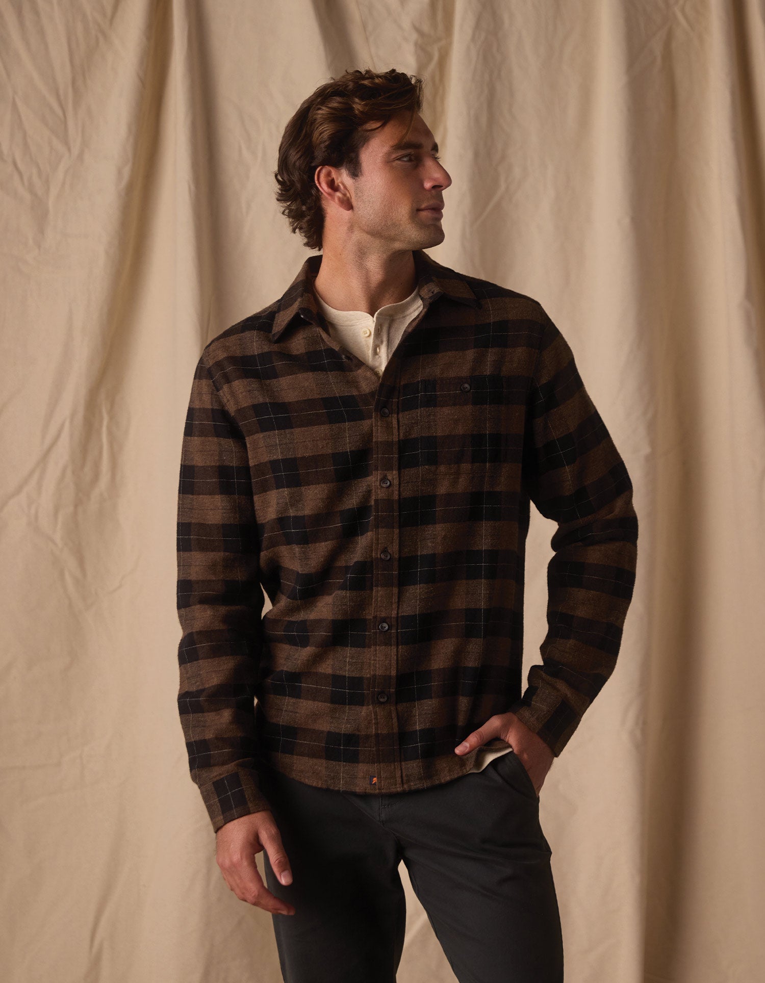 Men | Hudson Double Brushed Flannel | Dark Brown Plaid
