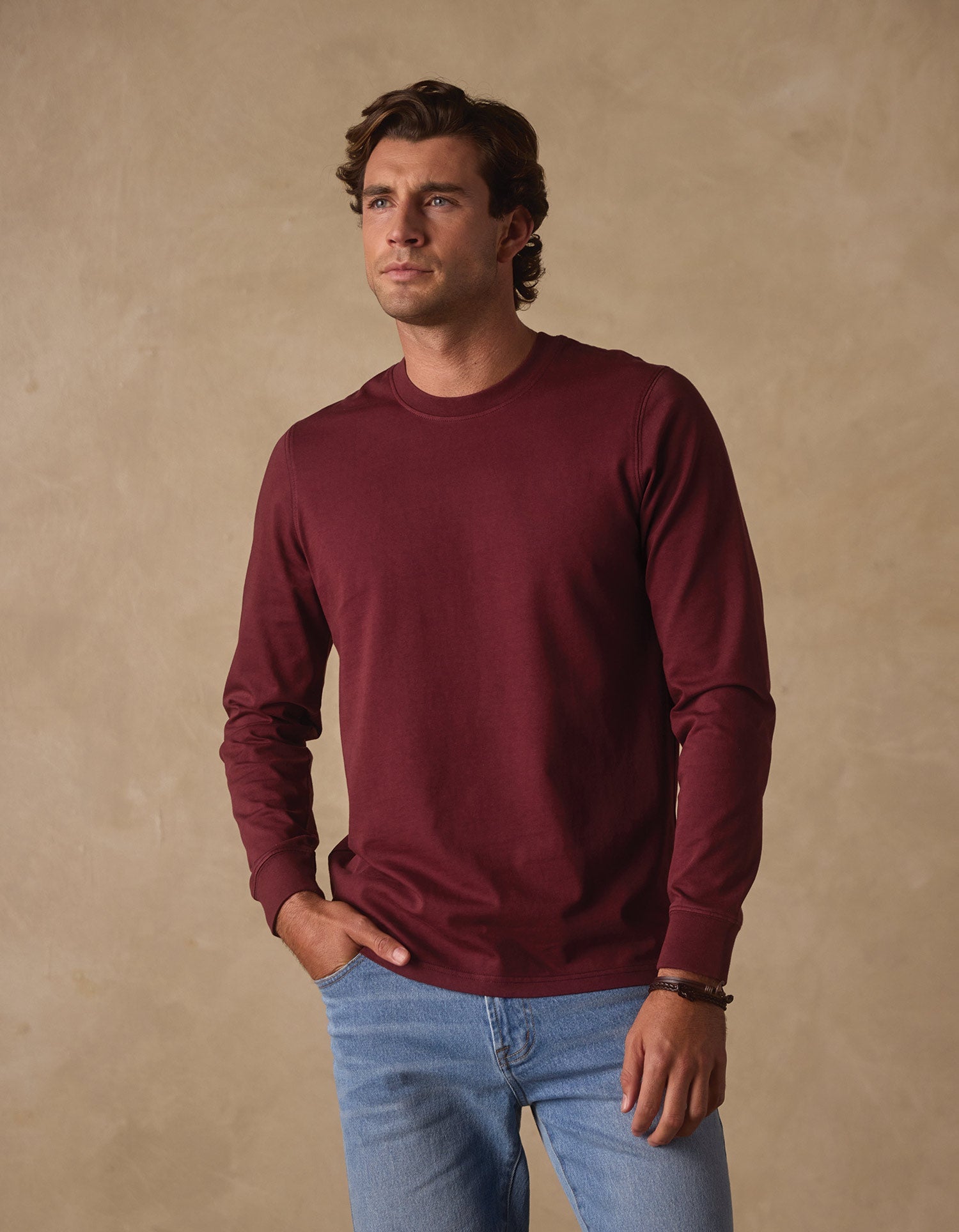 Men | Lennox Jersey Long Sleeve Tee | Port Wine