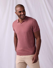 Men | Summer Linen-Blend Polo | Adobe Rose Heather