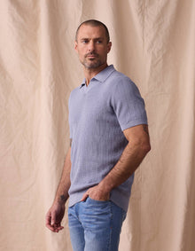 Men | Robles Textured Knit Polo | Faded Denim