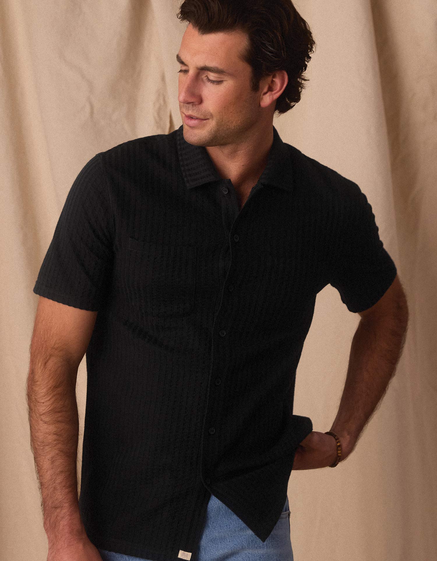 Men | Knit Getaway Button Up | Black