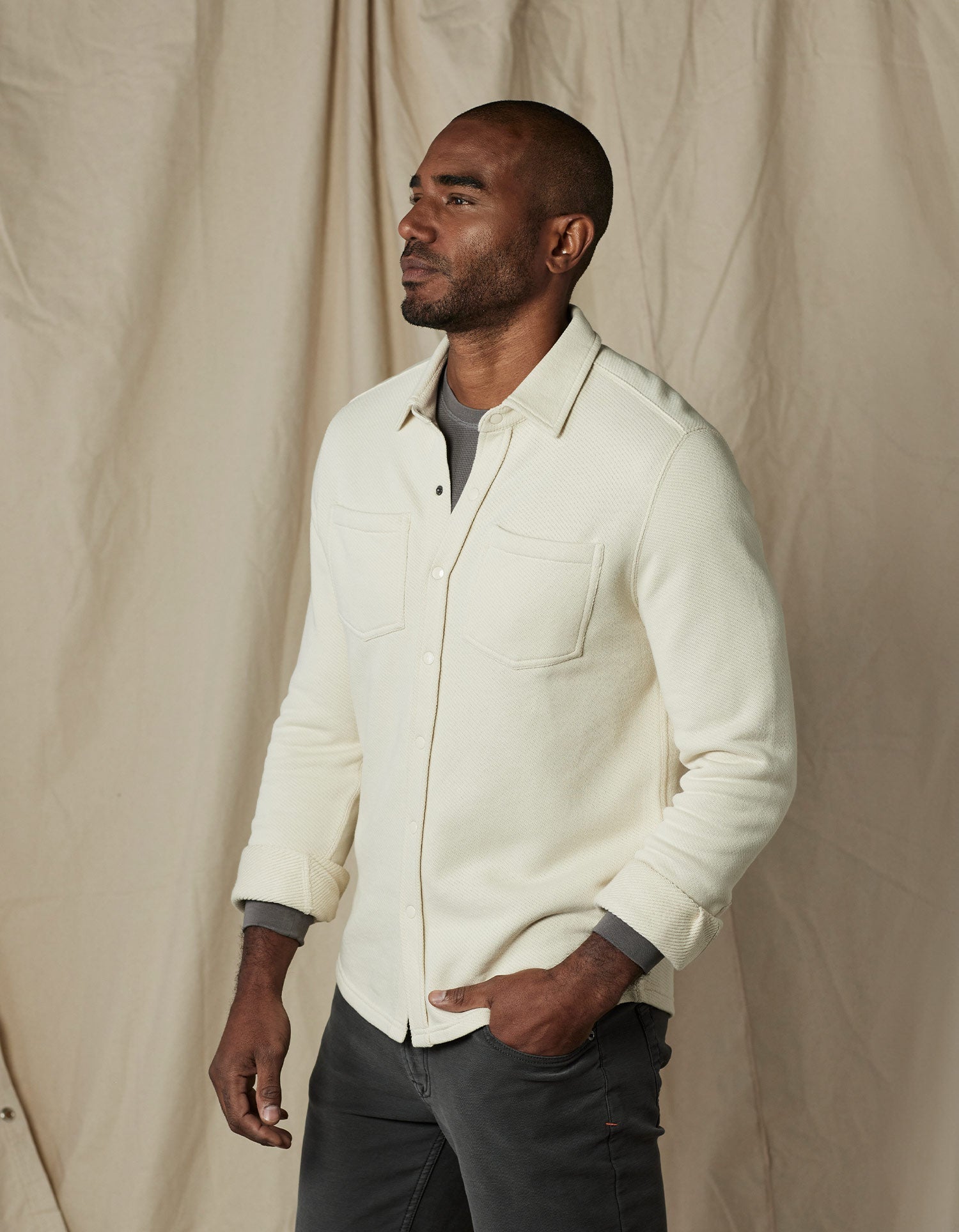 Men | Loop Terry Button Up | Ecru
