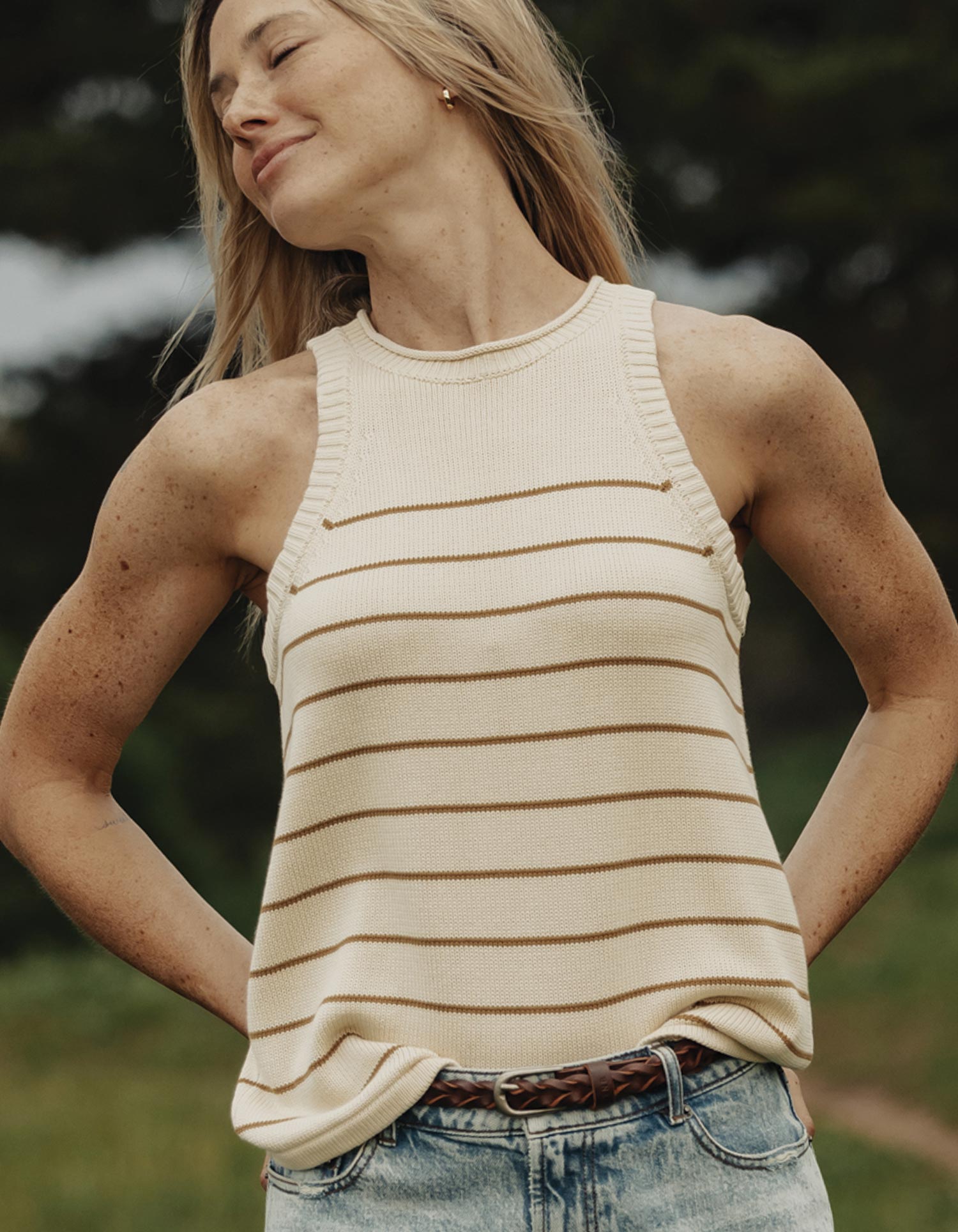 Women | Wanderlust Hi-Neck Tank | Fennel Stripe
