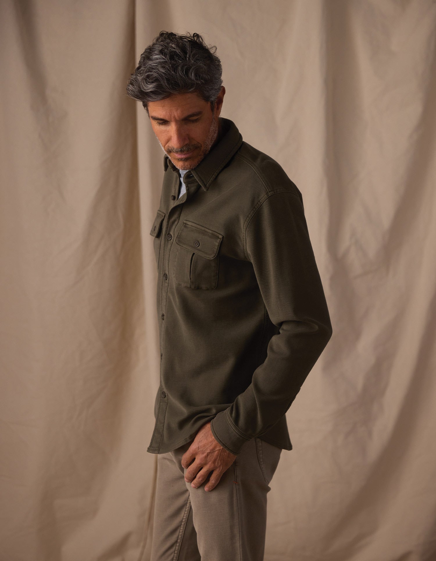 Men | Comfort Terry Shirt Jacket | Olive
