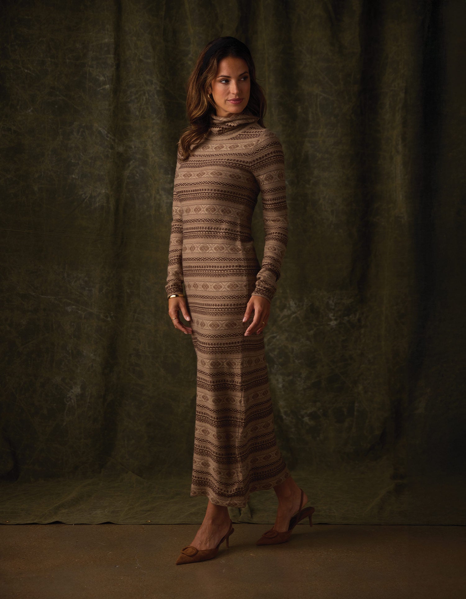 Women | Reverse Fair Isle Maxi Dress | Toasted Chestnut