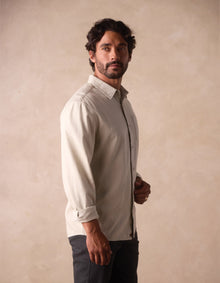 Men | Cotton Denim Long Sleeve Button Up | Silver Moss