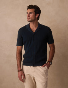 Men | Robles Textured Knit Camp Button Up | Dark Oasis