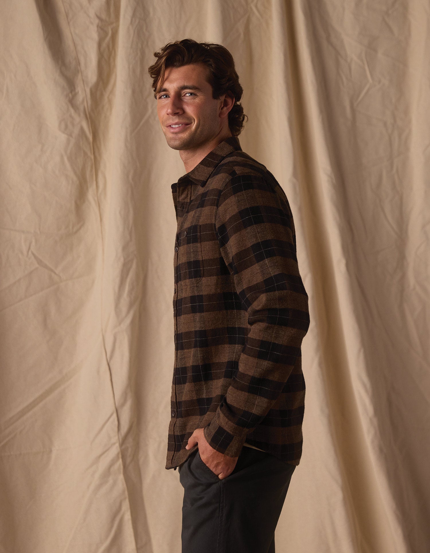 Men | Hudson Double Brushed Flannel | Dark Brown Plaid