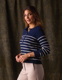 Women | Josefine Henley Sweater | Navy/Cream Stripe