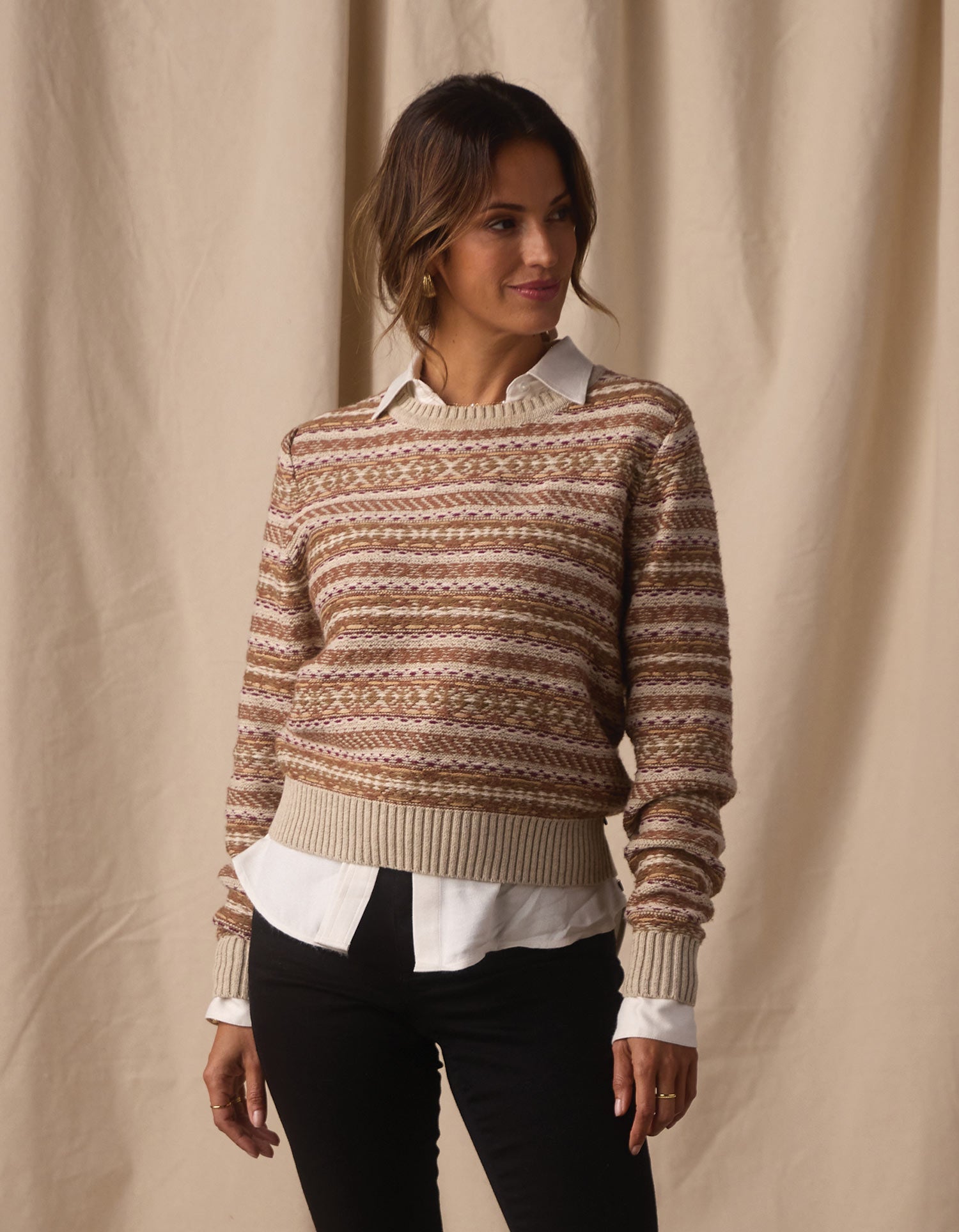 Women | Reverse Fair Isle Crew | Cream Multi