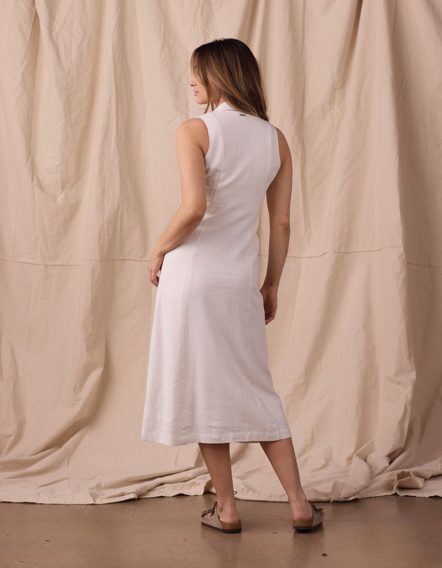Women | Leukos Linen-Blend Lapel Dress | Ivory