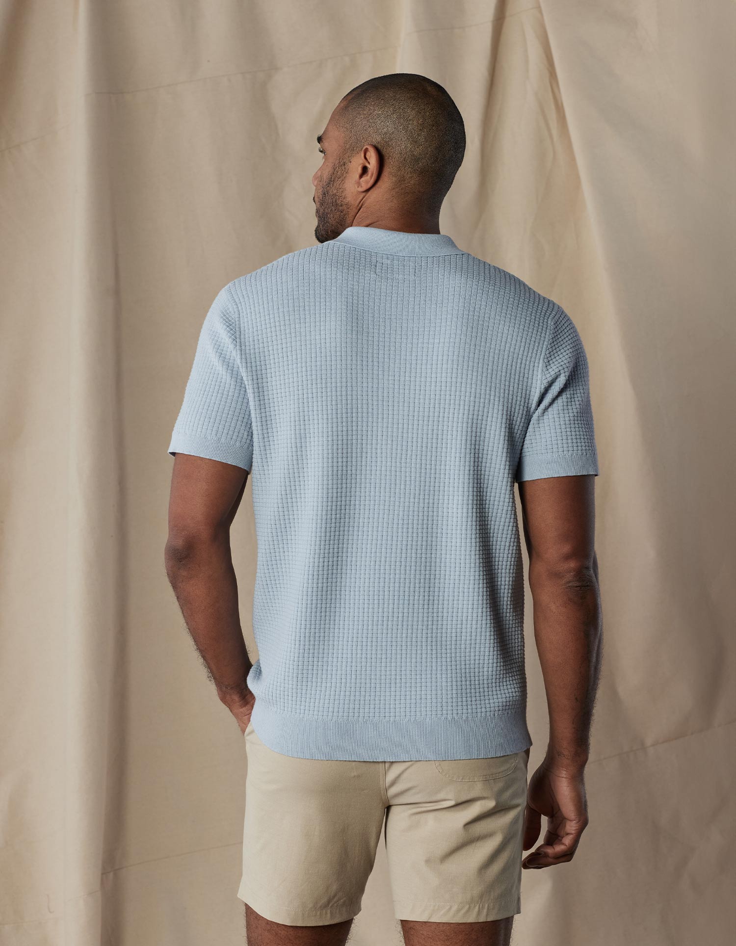 Men | Waffle Stitch Button Up | Clear Sky