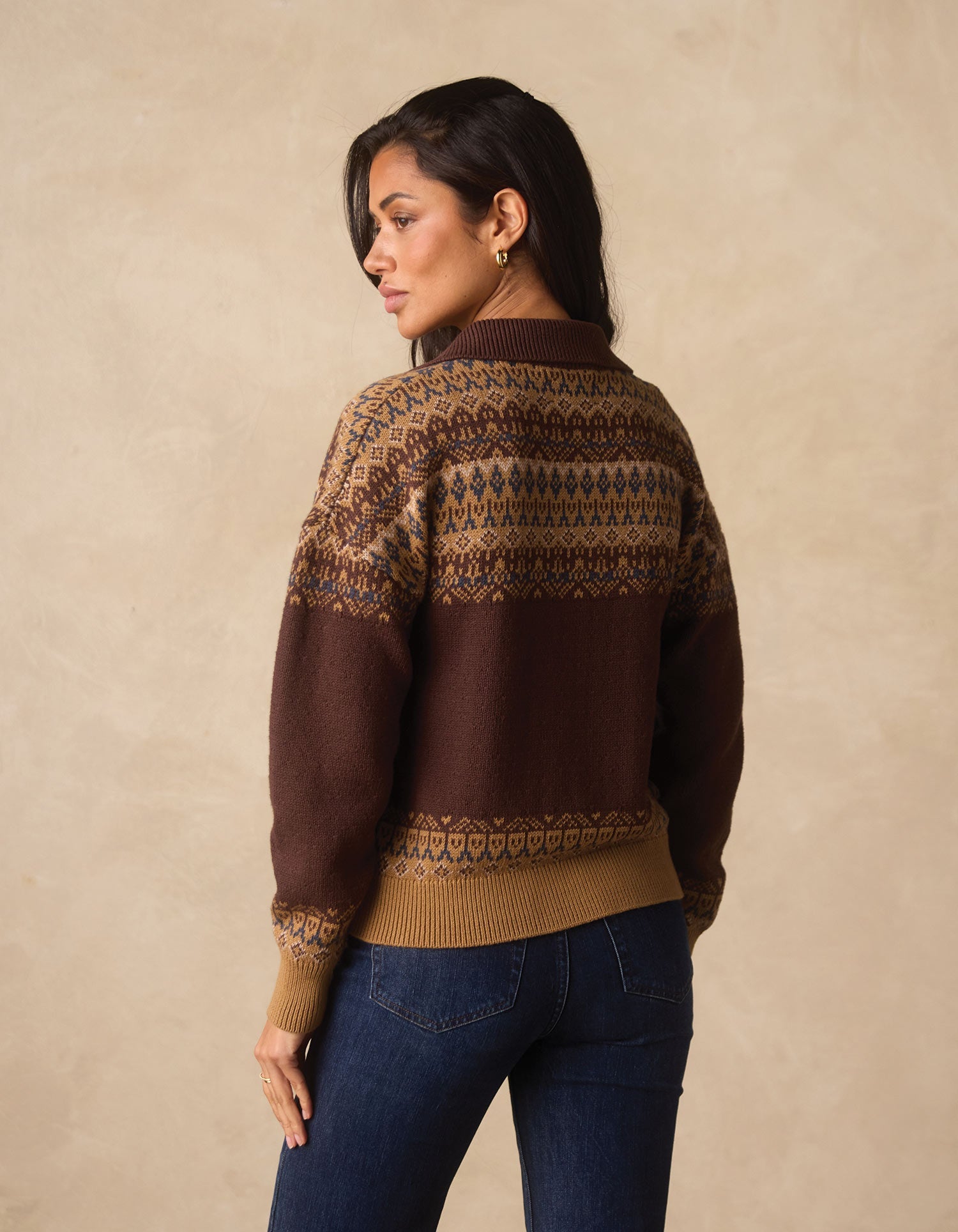 Women | Fair Isle Polo Sweater | Brown Multi