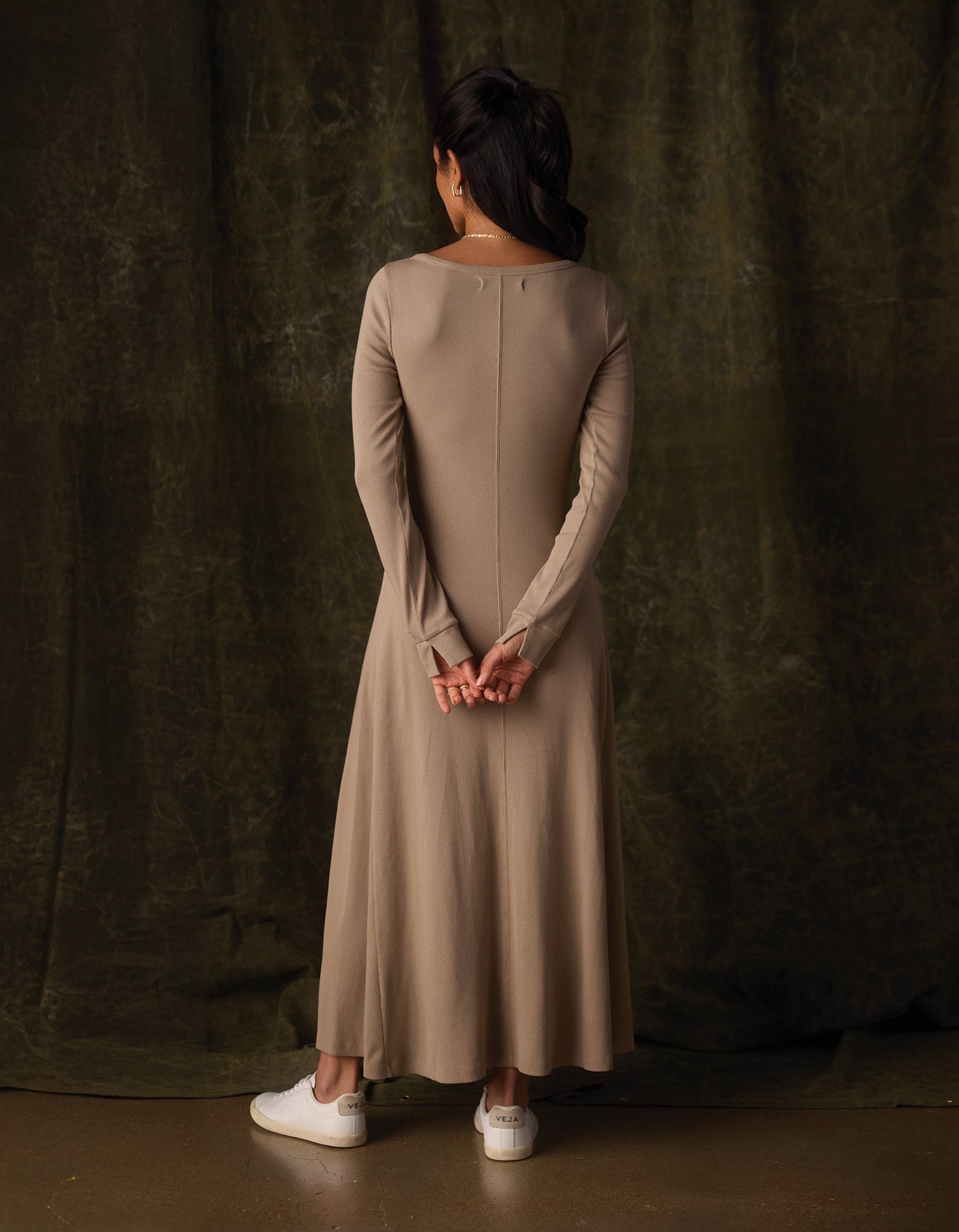 Women | Normal Rib Long Sleeve Dress | Fawn