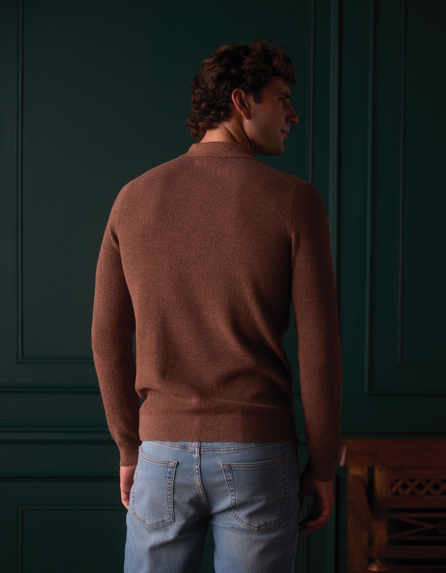 Men | Robles Knit Waffle Stitch Polo | Heather Brown