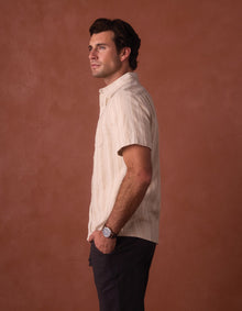 Men | Freshwater Short Sleeve Button Up Shirt | Sandstone Stripe