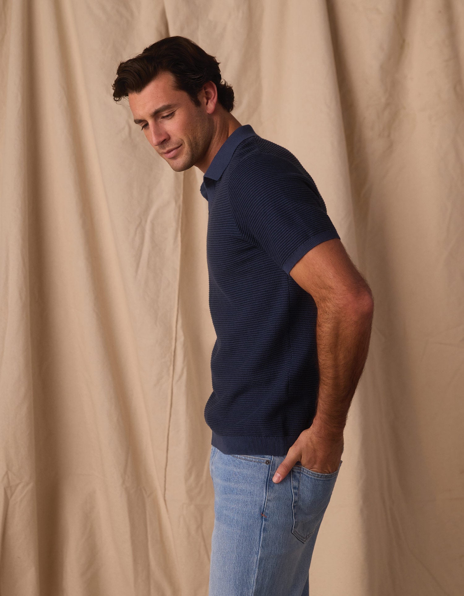 Men | Robles Birdseye Knit Polo | Denim/Dark Navy
