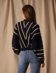 Women | Apres Chevron Sweater | Navy/Birch Stripe