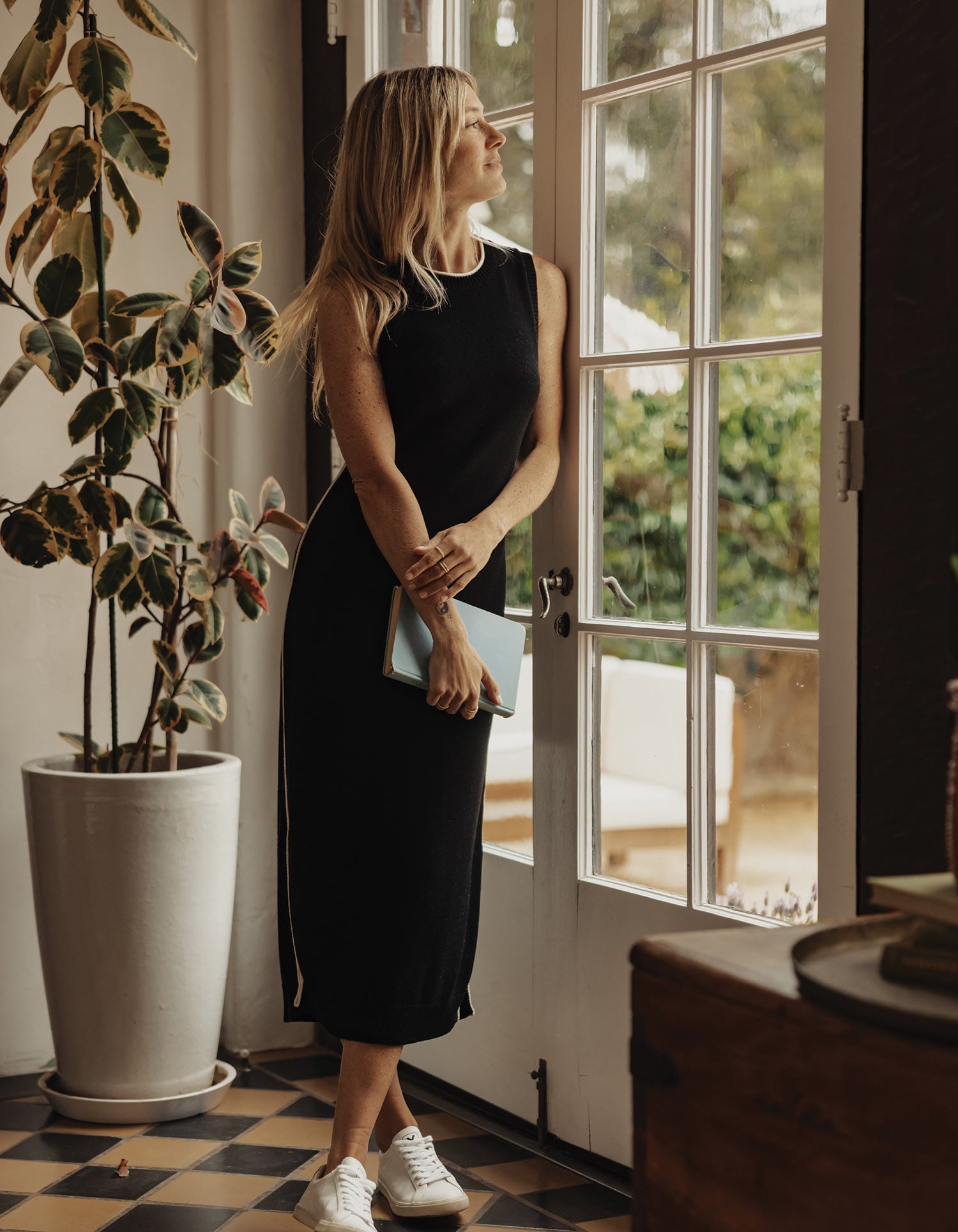 Women | Lucia Knit Midi Dress | Black/Cream