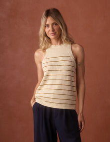 Women | Wanderlust Hi-Neck Tank | Fennel Stripe