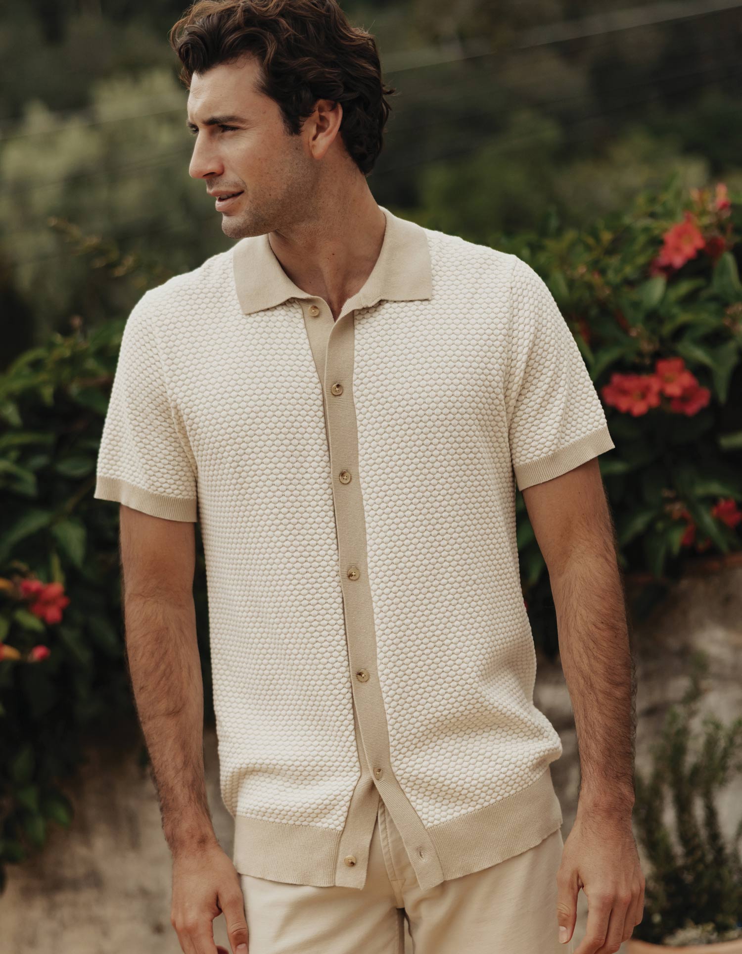 Men | Robles Knit Jacquard Button Up | Ivory/Khaki