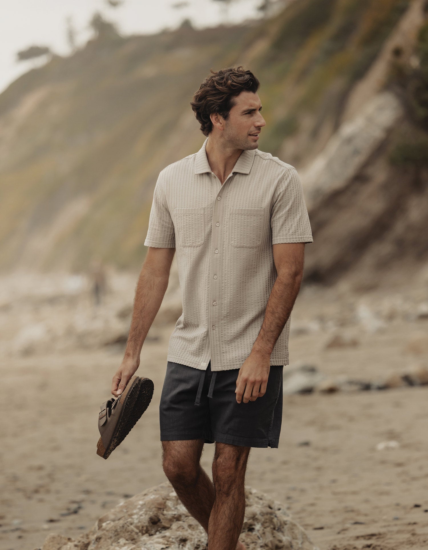 Men | Knit Getaway Button Up | Taupe