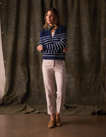 Women | Josefine Henley Sweater | Navy/Cream Stripe