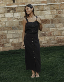 Women | Leukos Linen-Blend Button Front Skirt | Umber