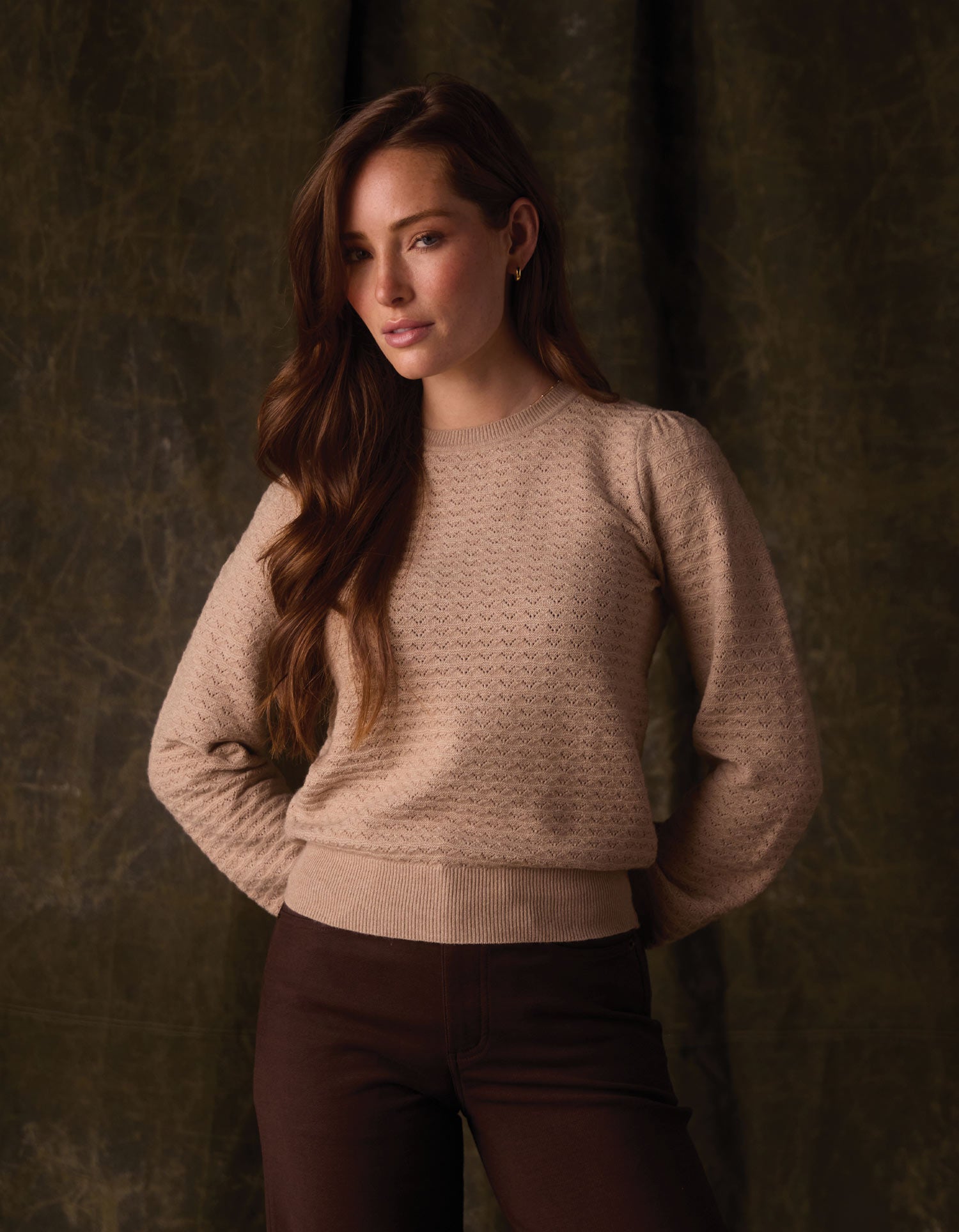 Women | Olivia Pointelle Crew Sweater | Oatmeal