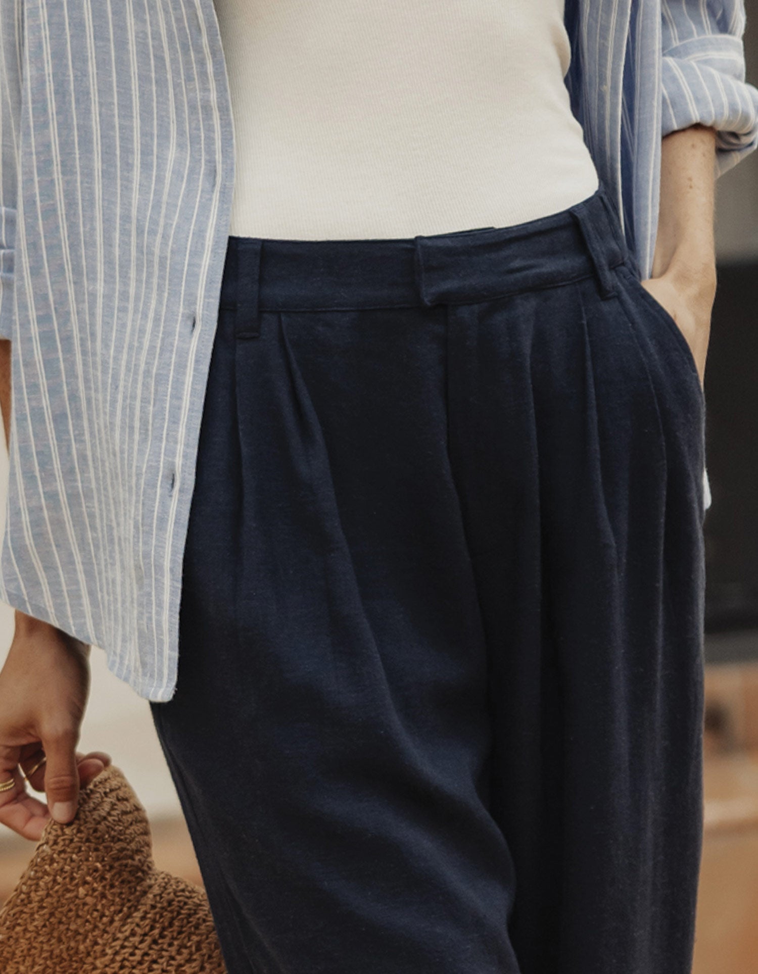 Women | Leukos Linen-Blend Trouser | Navy