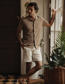 Men | Robles Knit Jacquard Button Up | Taupe