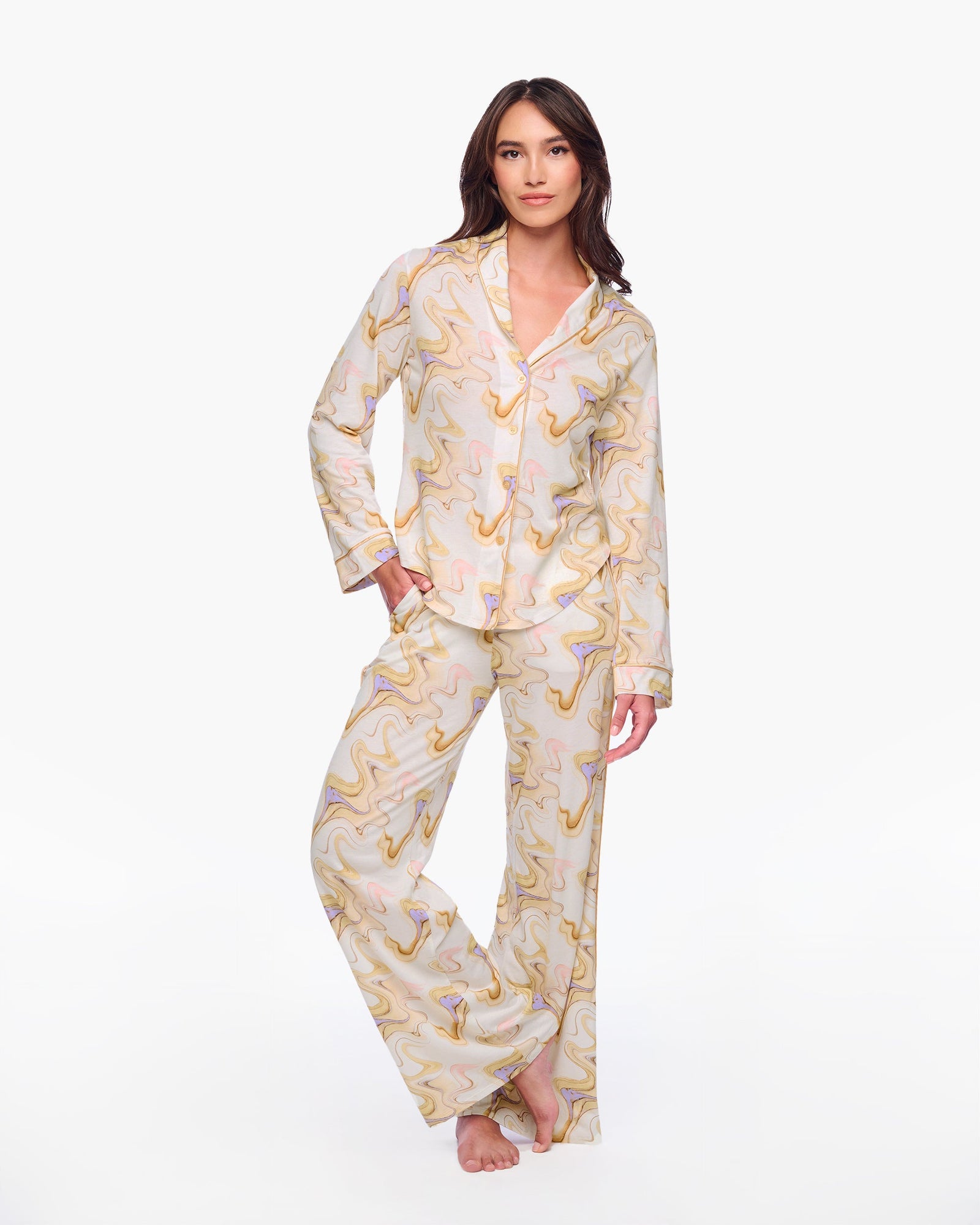 Multi Set - Pima Lusso Printed Printed Long Sleeve Top & Pant Pajama Set