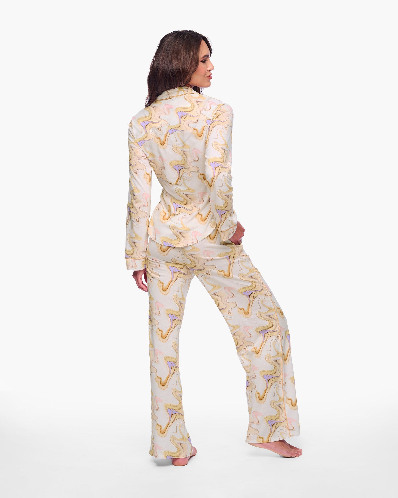 Multi Set - Pima Lusso Printed Printed Long Sleeve Top & Pant Pajama Set