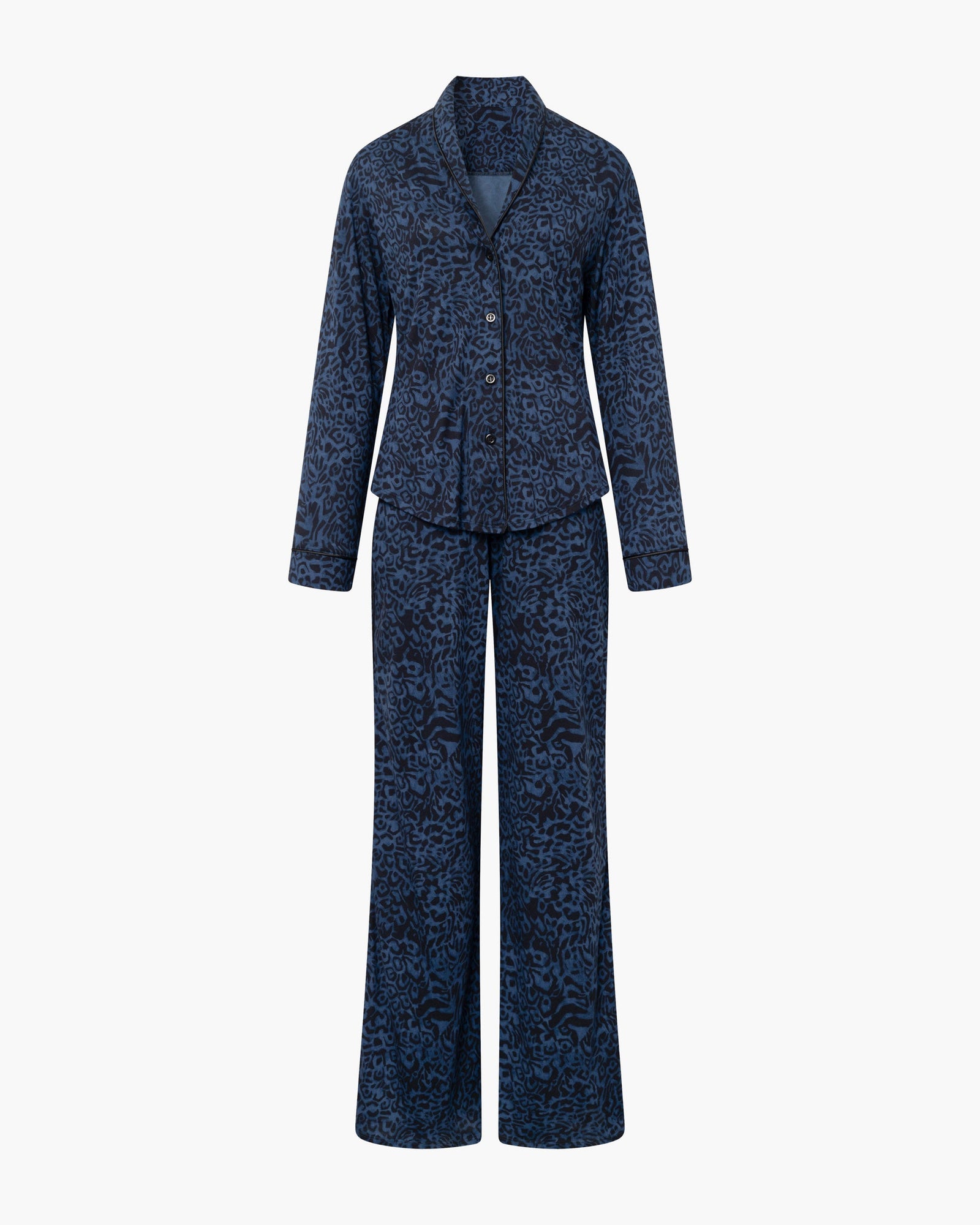 Blue Set - Pima Lusso Printed Printed Long Sleeve Top & Pant Pajama Set
