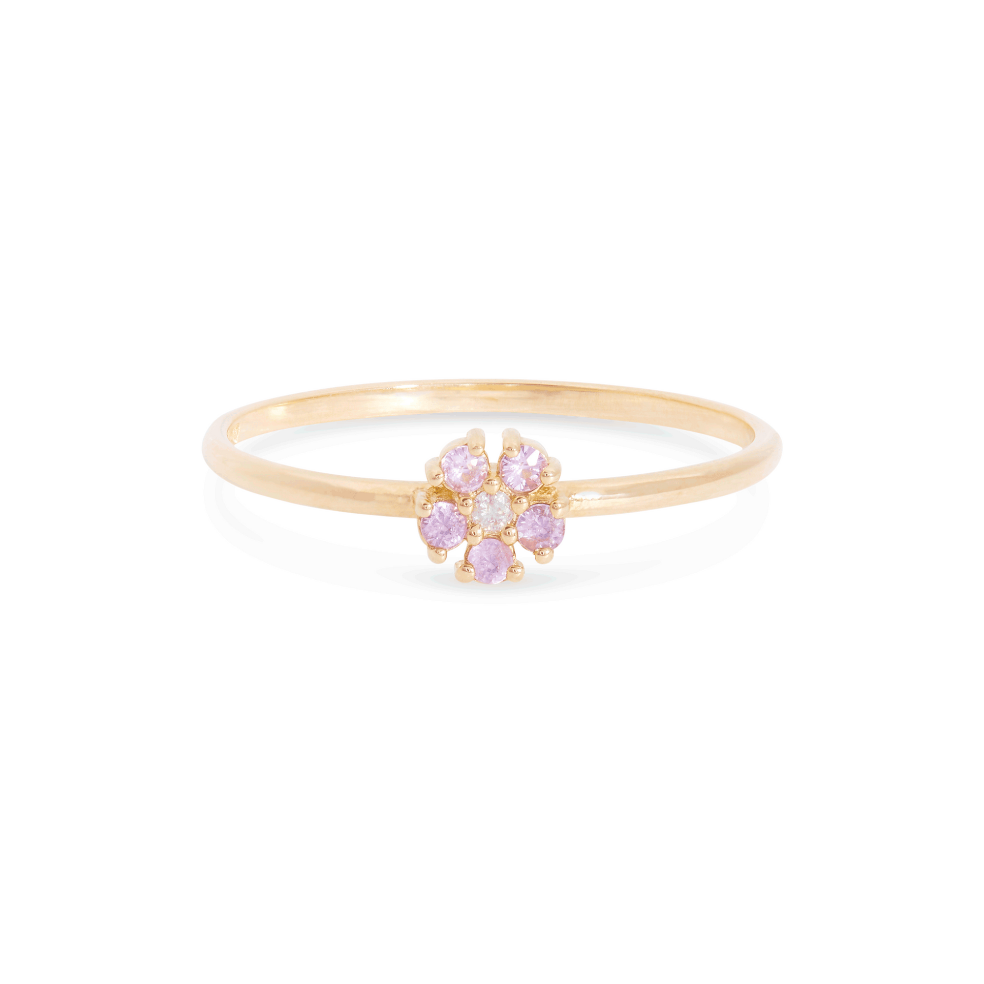 Pink Sapphire Flower Ring | 10K Yellow Gold