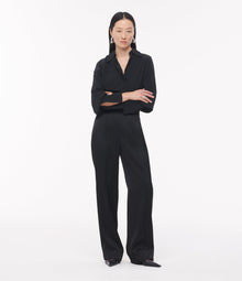 Another Tomorrow Pintuck Trouser in Black – Satin Women's Trousers