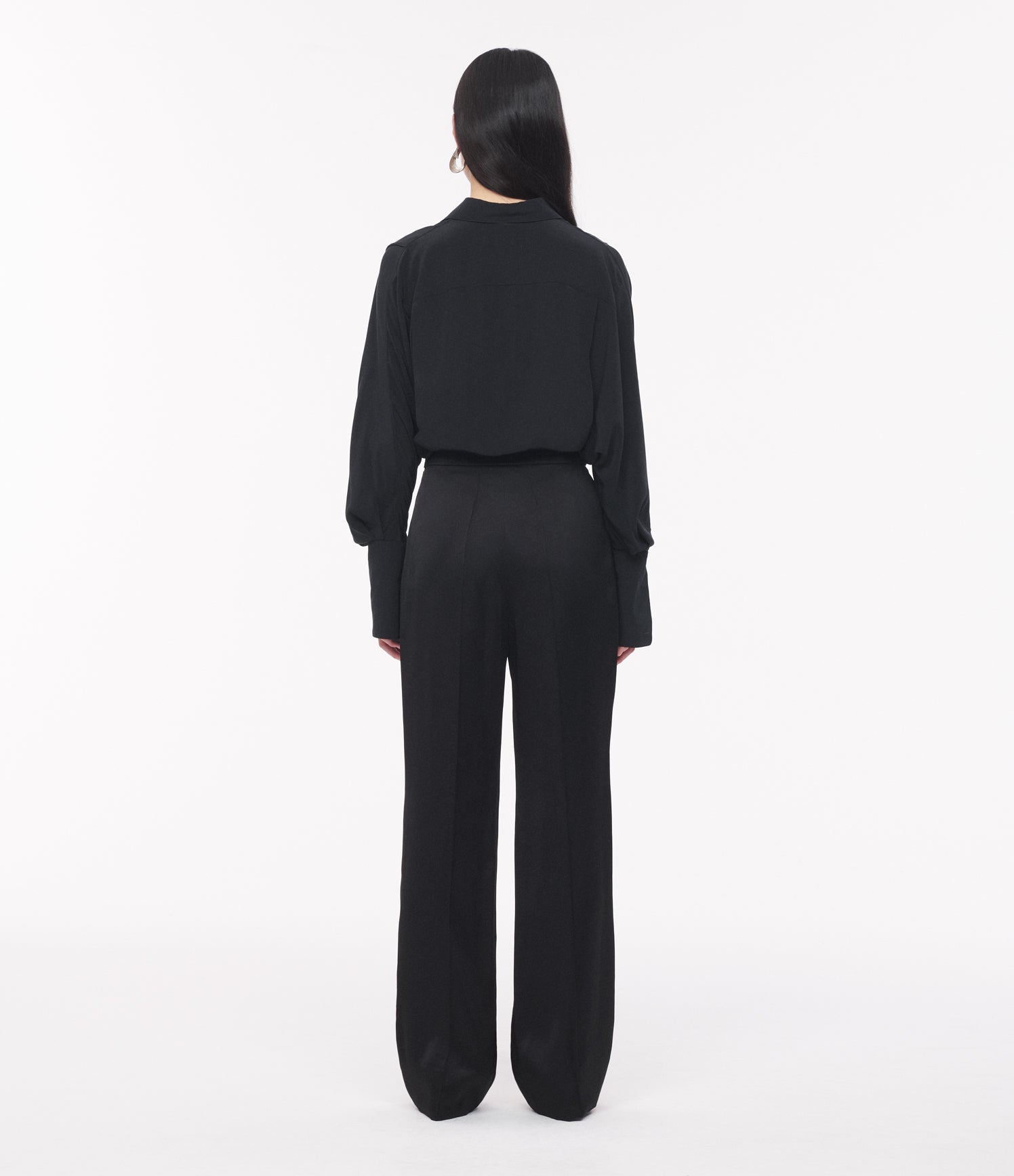 Another Tomorrow Pintuck Trouser in Black – Satin Women's Trousers