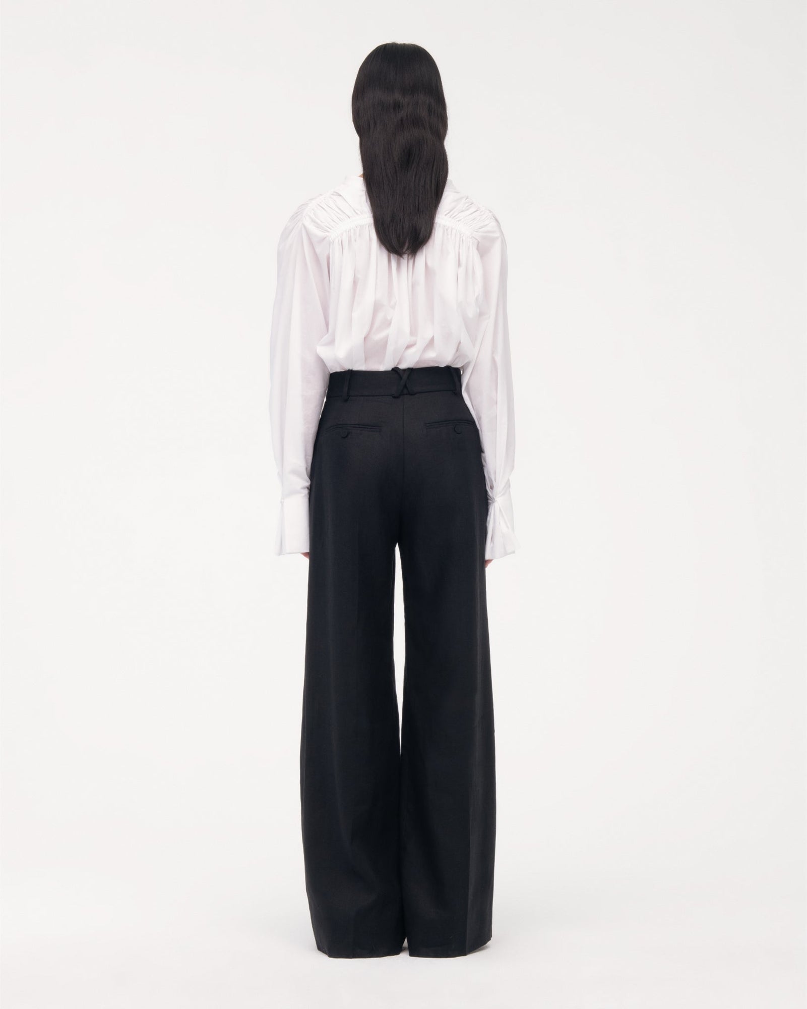 Another Tomorrow Summer Pleated Trouser in Black – Linen Women's Trousers