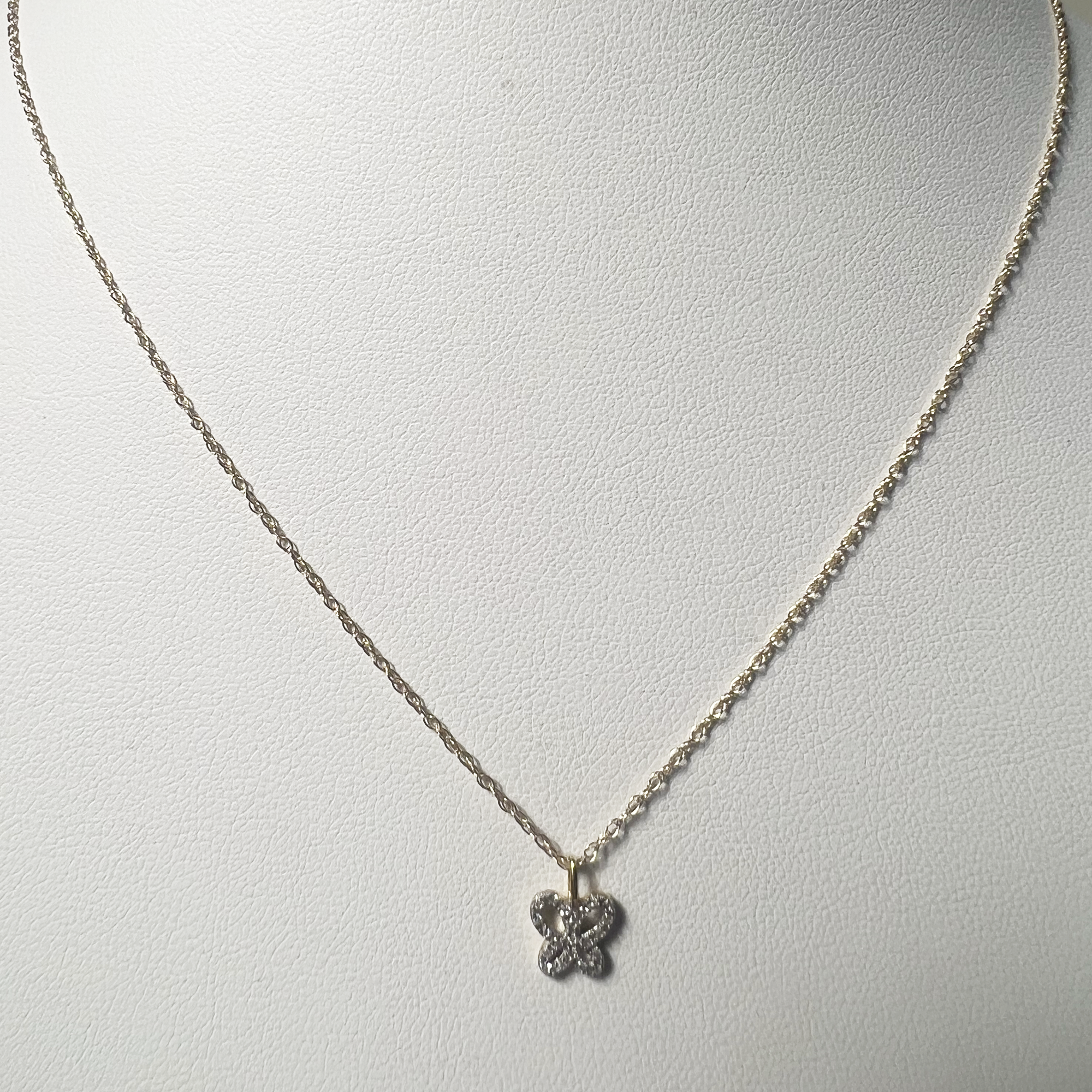 Pave Open Butterfly Necklace | 10K Yellow Gold | White Pave Diamond