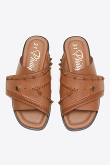 Crossover Slide Sandal with Leather Craft | Camel