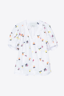 Sequin Embellished Poplin V-Neck Top | White Multi