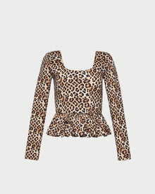 Posie Peplum Top in leopard print jersey material.