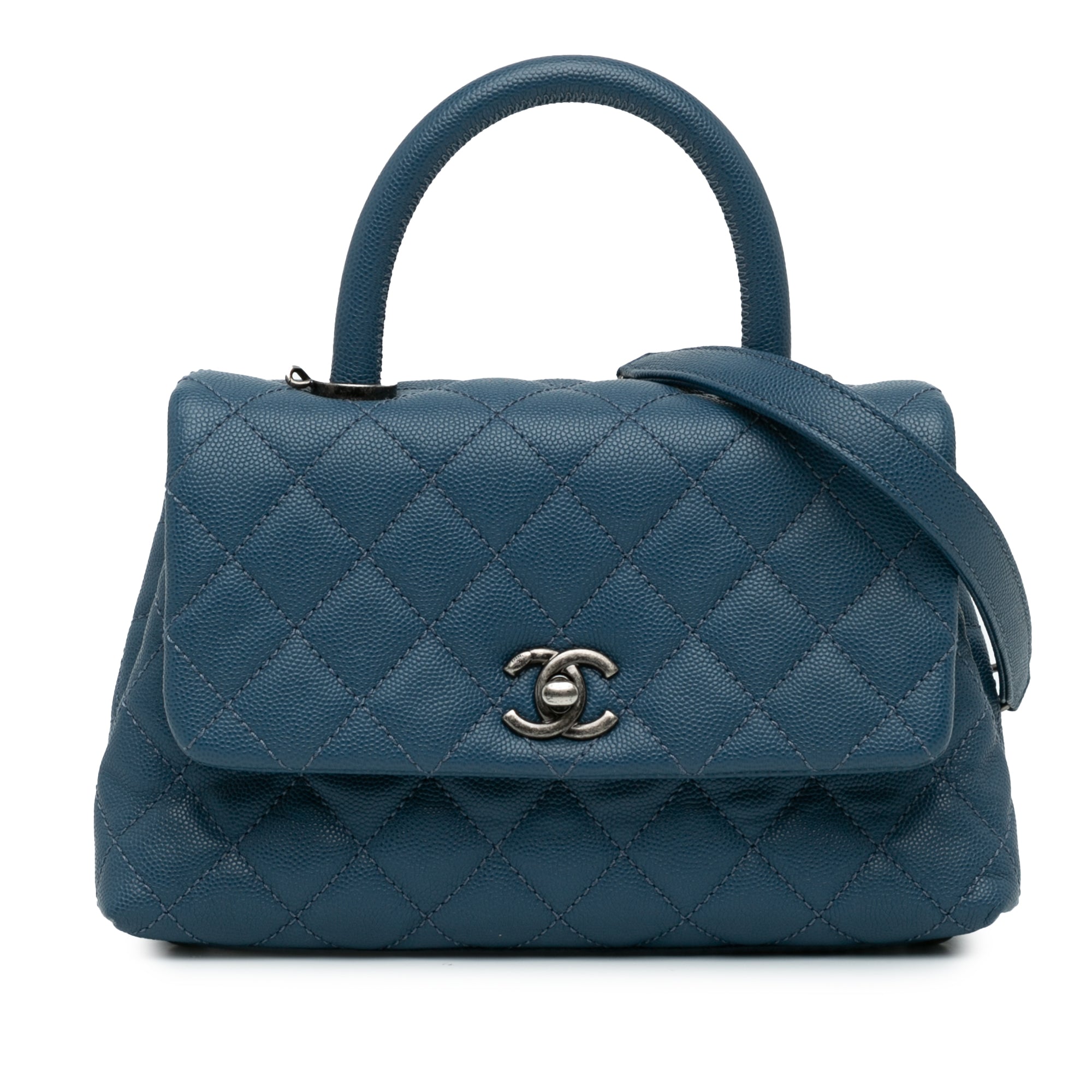 Chanel | Pre-Owned Mini Quilted Caviar Coco Top Handle Bag | Blue/Navy