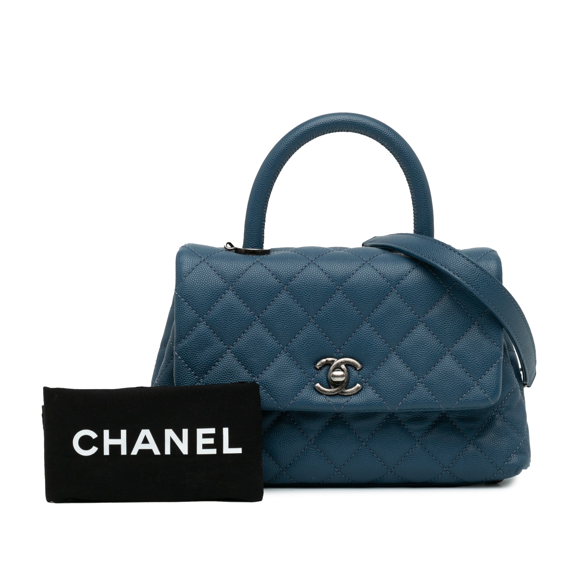 Chanel | Pre-Owned Mini Quilted Caviar Coco Top Handle Bag | Blue/Navy