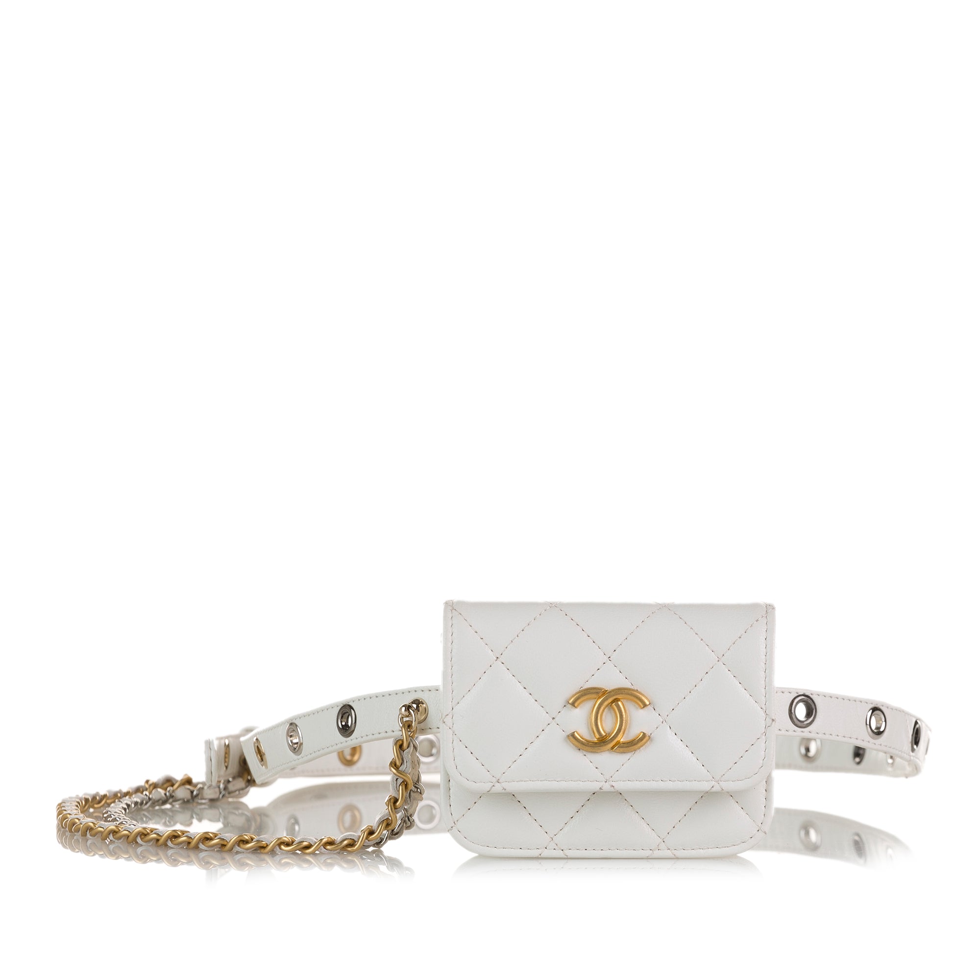 Chanel | Pre-Owned Punk Chain Leather Belt Bag | White