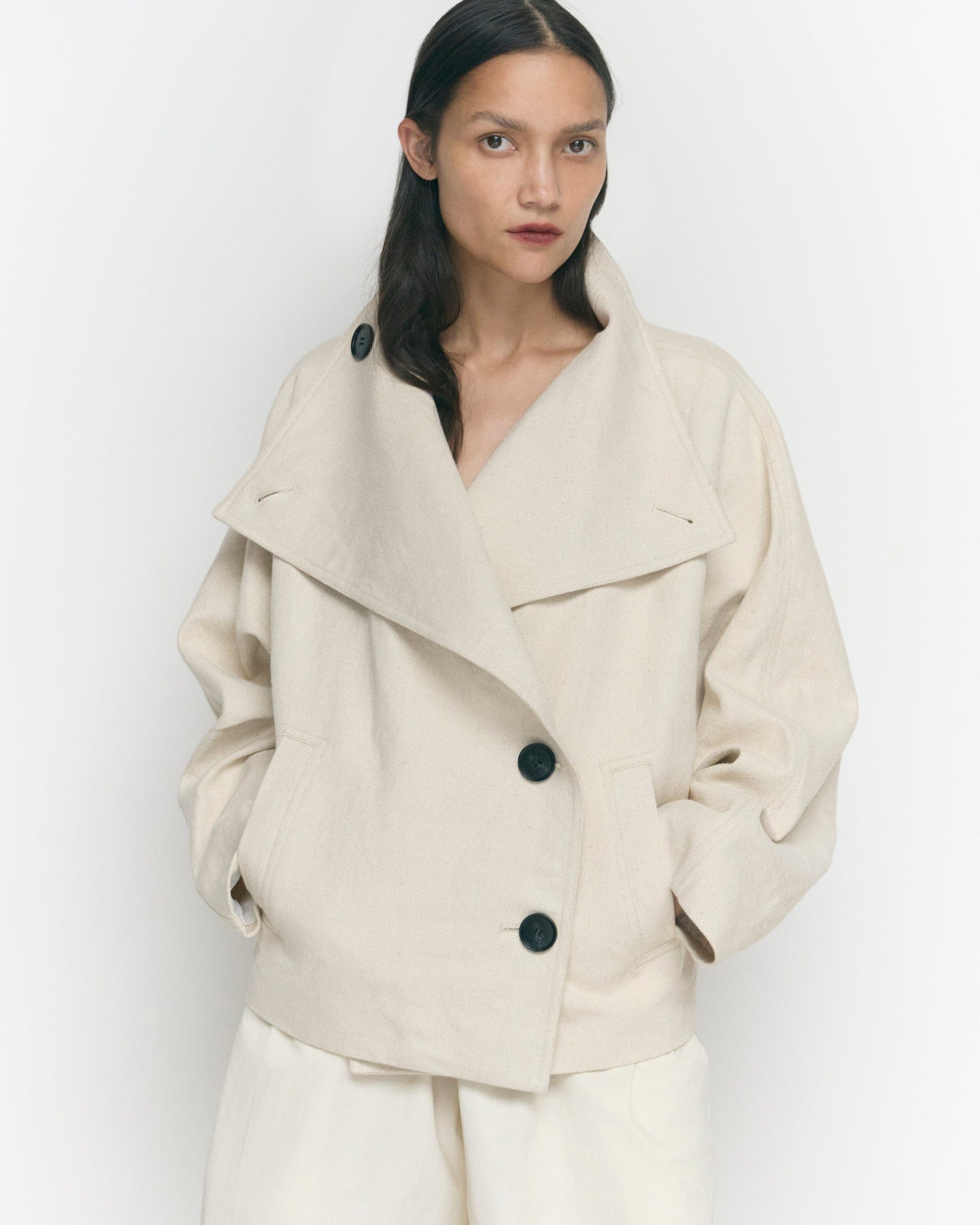 Charlotte | Pascia Collared Canvas Peacoat in Size Small