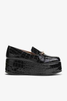 Patent Croco Butterfly Chain Platform Loafers | Black