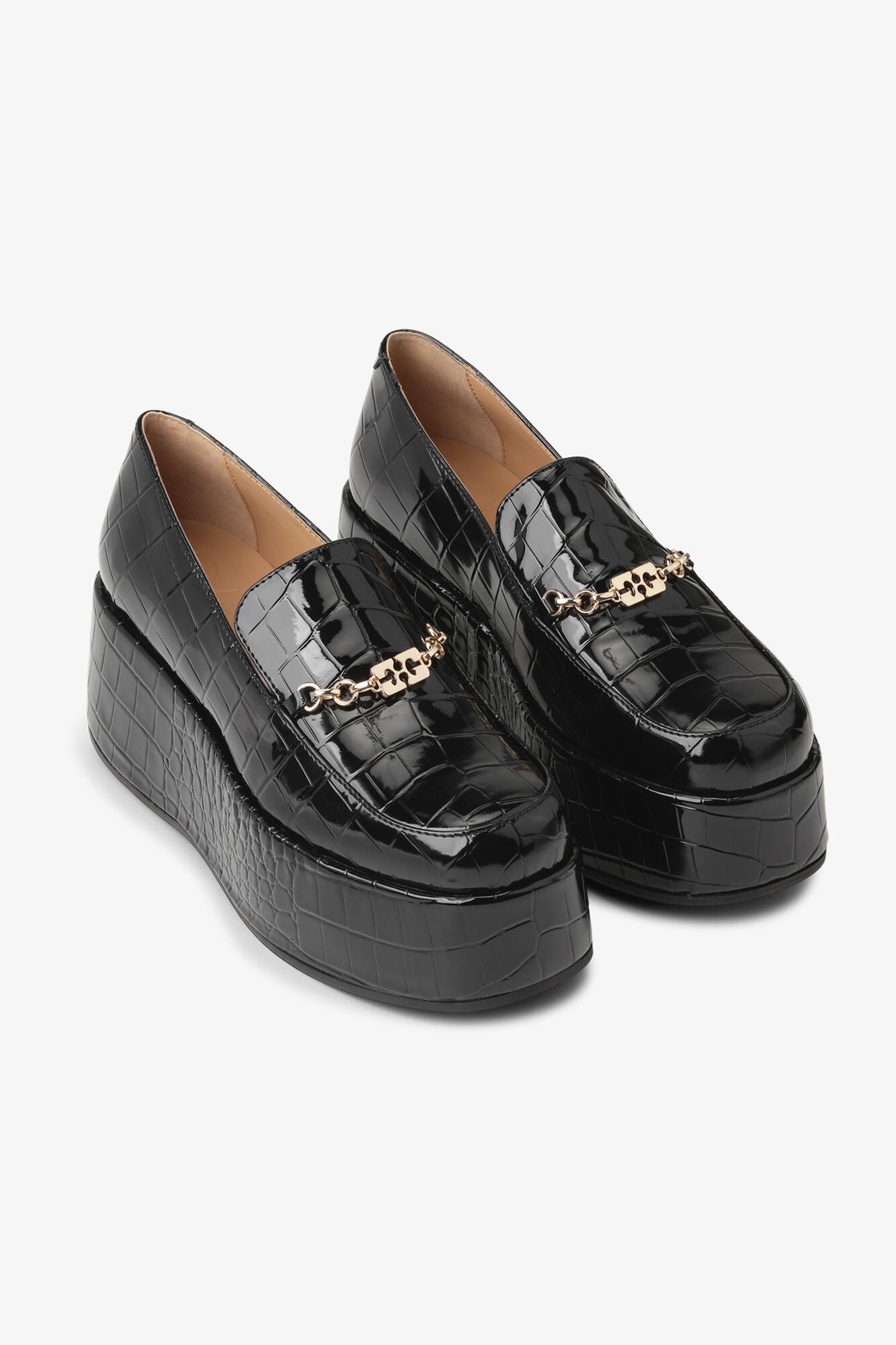 Patent Croco Butterfly Chain Platform Loafers | Black
