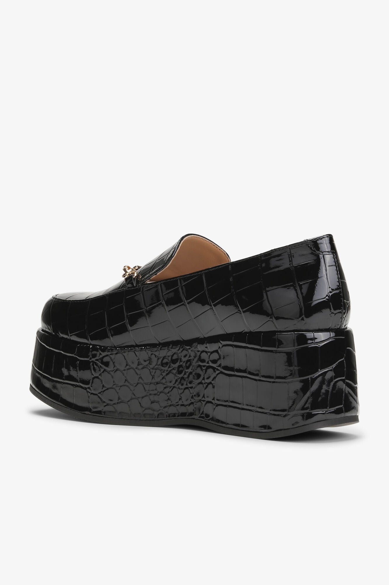 Patent Croco Butterfly Chain Platform Loafers | Black